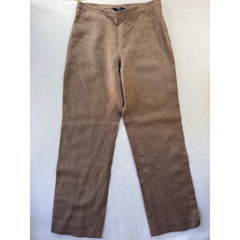 Boden Hampstead 100%‎ Linen Pants Trousers Sz 14L 14 Long Brown Pull On Wide Leg